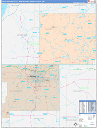 South Bend-Mishawaka Metro Area Wall Map Color Cast Style 2024